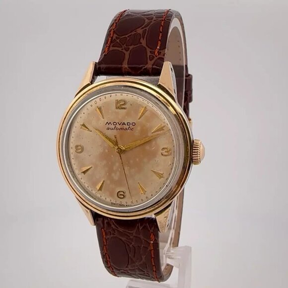 Vintage Movado Men's Bumper Automatic Wristwatch 221A Gold Capped w Borgel Case - Picture 1 of 11